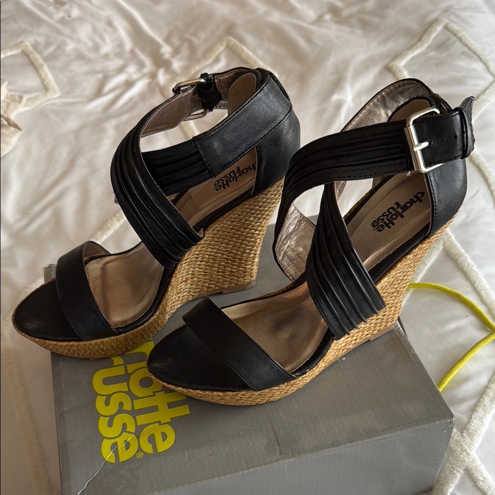 Charlotte Russe Black and Tan Wedge Sandals